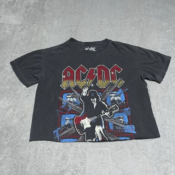 ACDC Shirt Womens‎ Medium Large Crew Neck Lightweight Cut Off Music Cropped - Picture 1 of 7